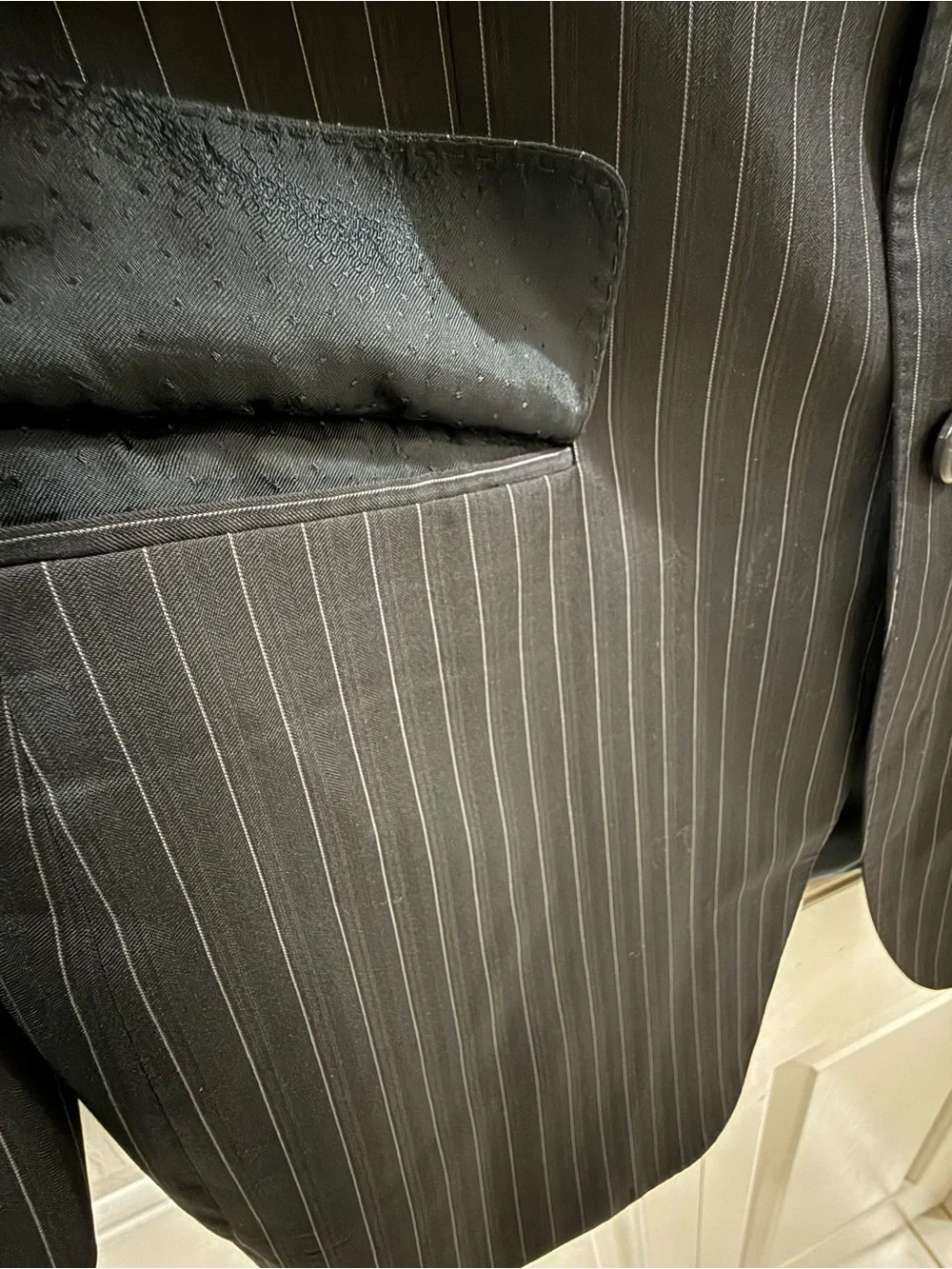 Versace Mens 48C 38R Wool Silk Black White Pinstripe Blazer Switzerland